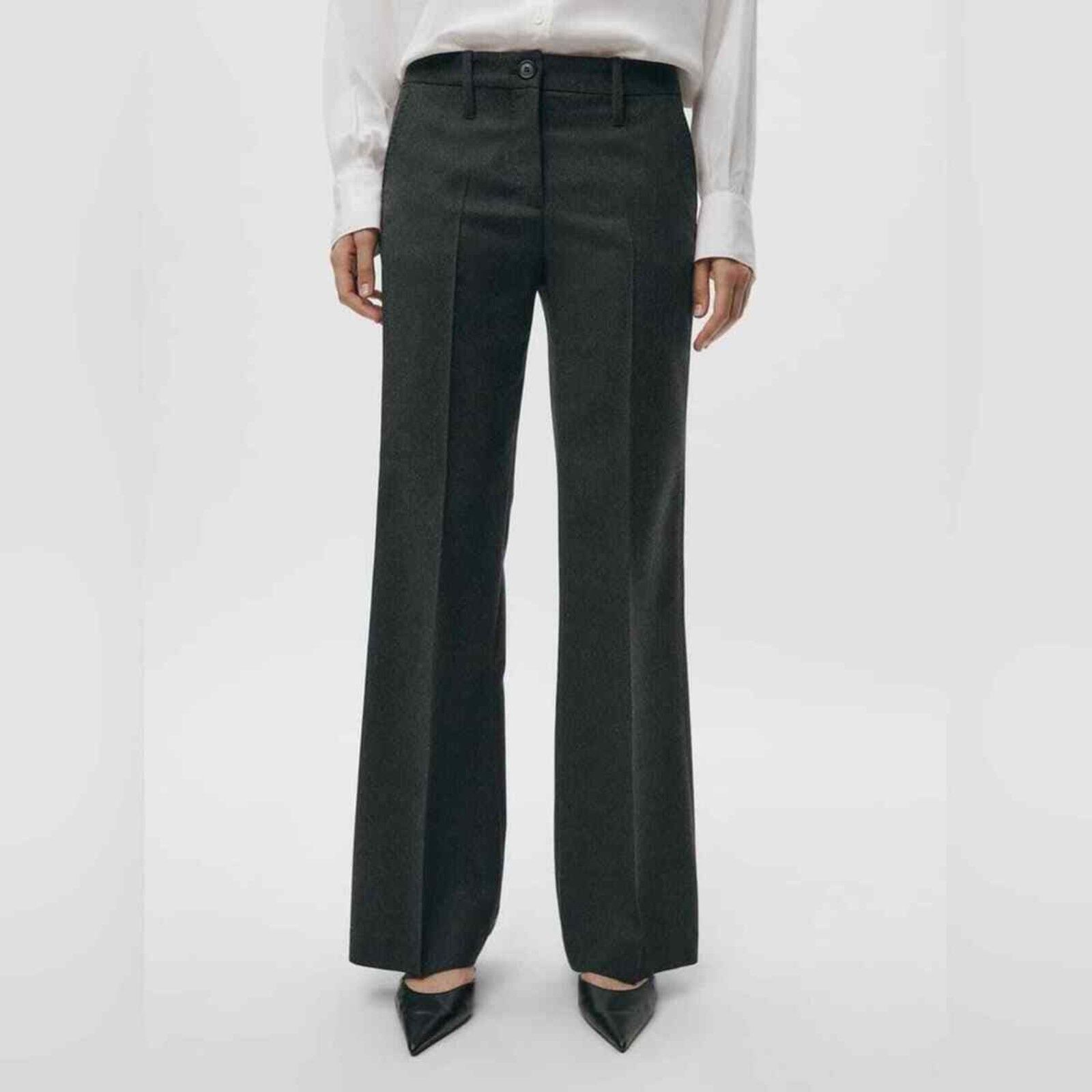 Gray Zara Wool Blend Mid-Waist Flat Front Pants (Nwt)